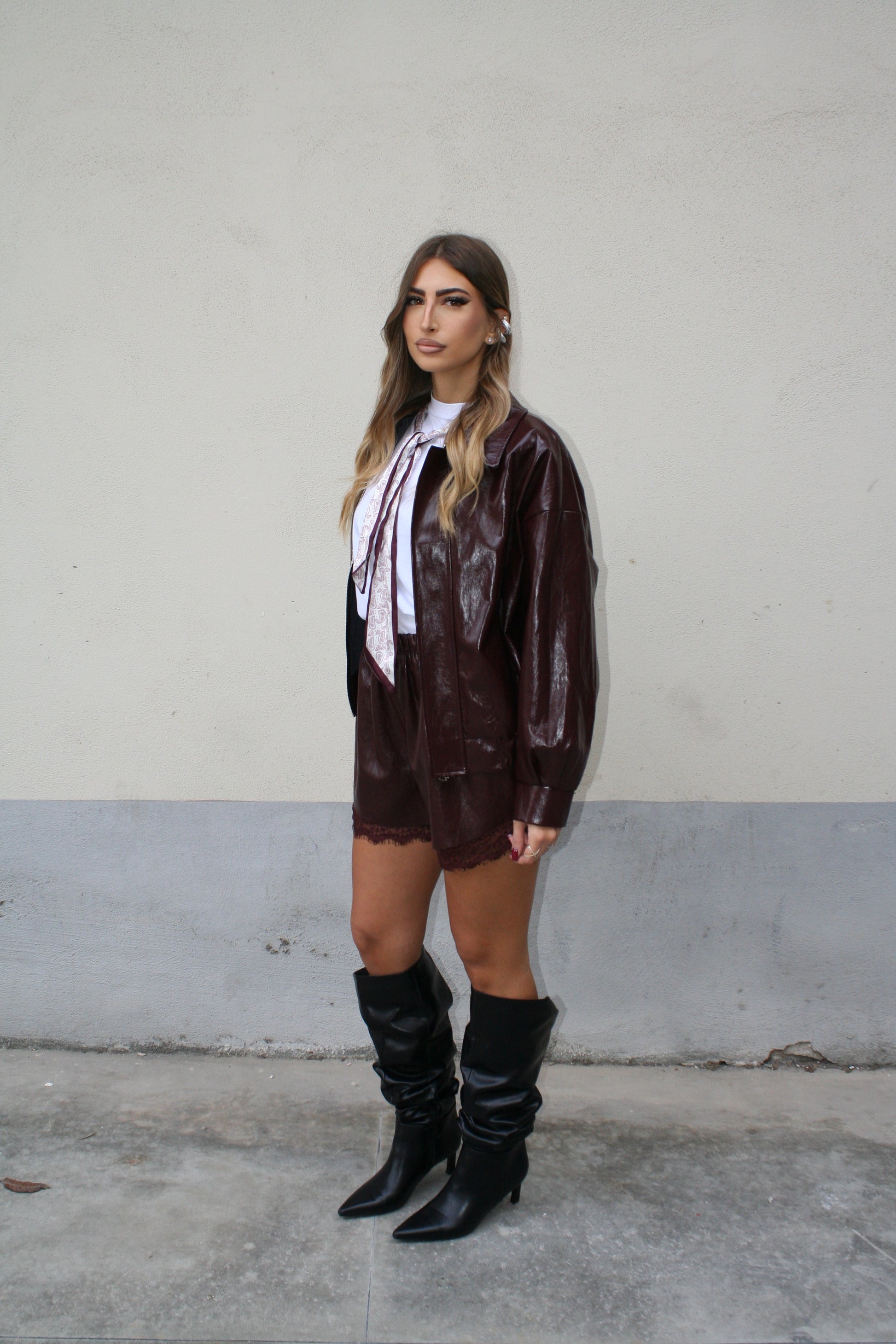 Giacca in Vernice Bordeaux