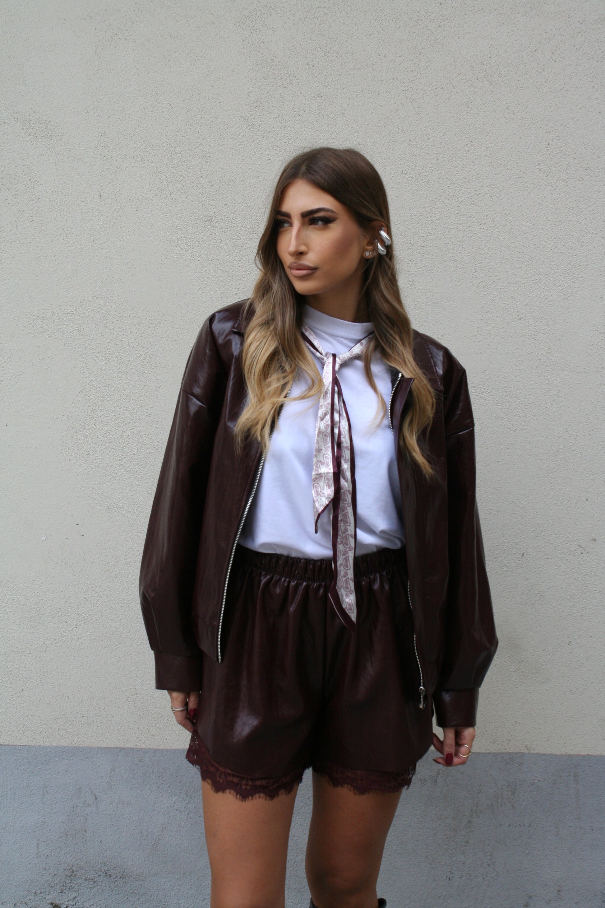 Giacca in Vernice Bordeaux